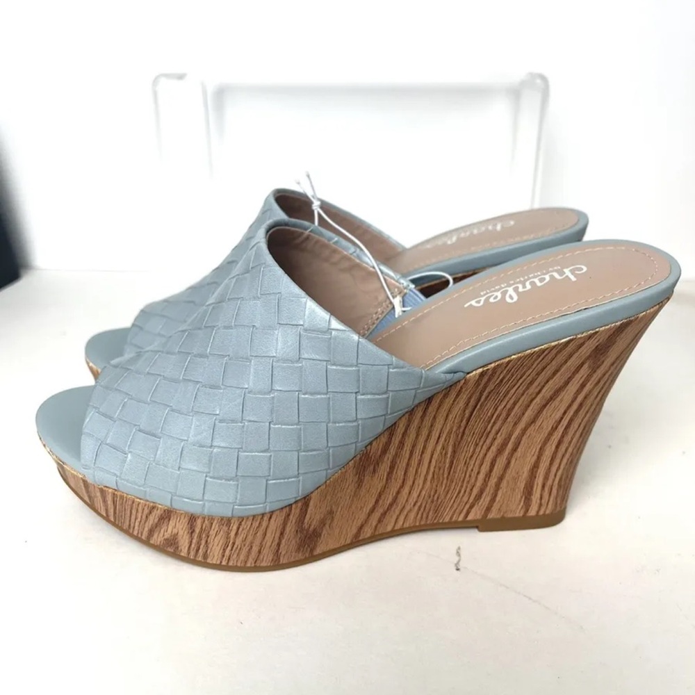CHARLES DAVID Launder Woven Blue Wedge Sandals Cork Platform 3.75”H Heels  Sz 7